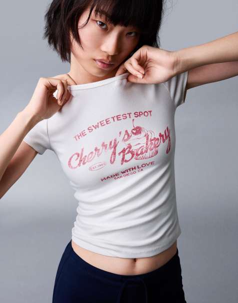 Bershka - T-shirt imprimé à manches courtes - Blanc - view 1