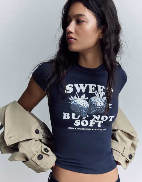 Bershka - T-shirt imprimé à manches courtes - Bleu marine - view 1