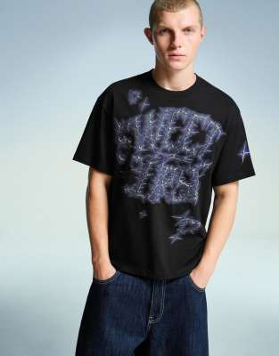 Bershka - T-shirt imprimé à manches courtes - Noir