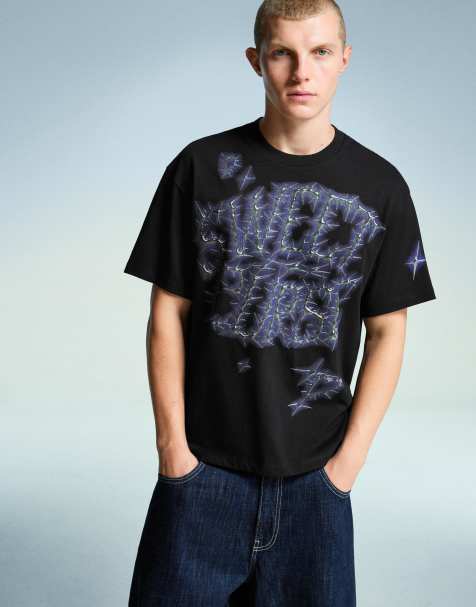 Bershka - T-shirt imprimé à manches courtes - Noir - view 1