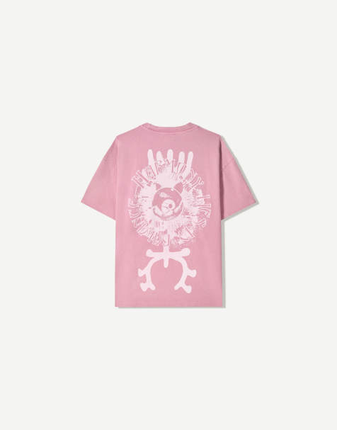 Bershka - T-shirt imprimé à manches courtes - Rose - view 1