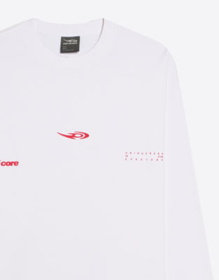 Bershka - T-shirt imprimé à manches longues - Blanc