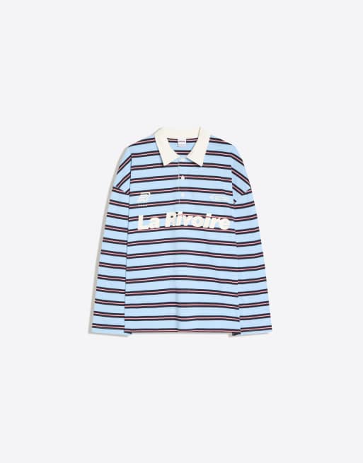 Bershka - T-shirt imprimé à manches longues et col polo - Bleu clair, 4 de 4