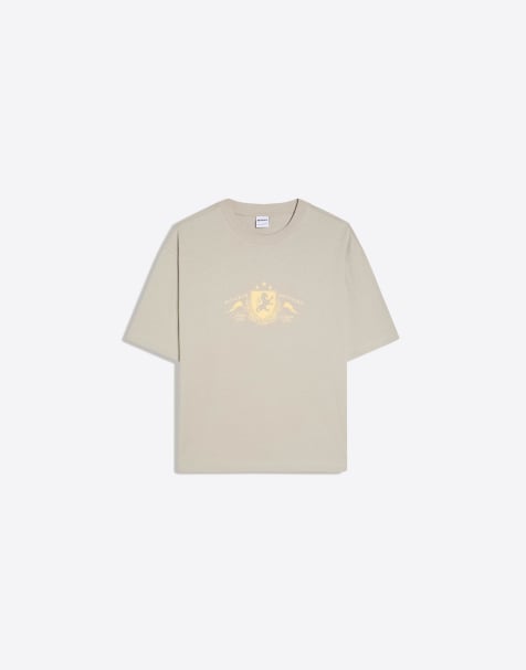 Bershka - T-shirt imprimé coupe décontractée - Beige - view 1