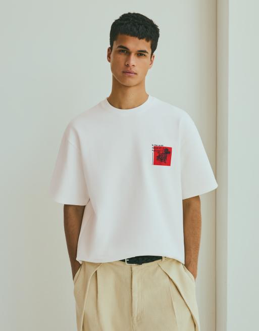 Bershka - T-shirt imprimé en jersey interlock - Blanc, 2 de 4