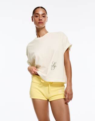 T-Shirt in Ecru mit Print-Weiß Weiß L