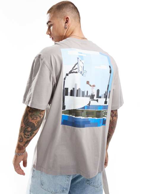 Bershka – T-Shirt in Grau mit „Columbus Park“-Print
