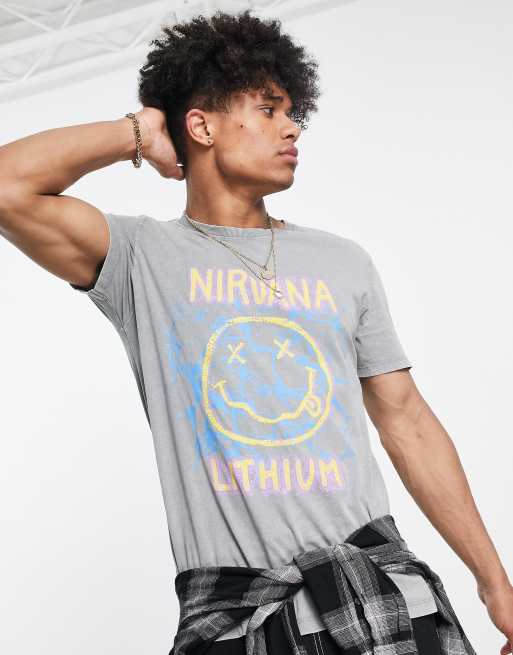 Bershka – T-Shirt in Grau mit „Nirvana Lithium“-Print
