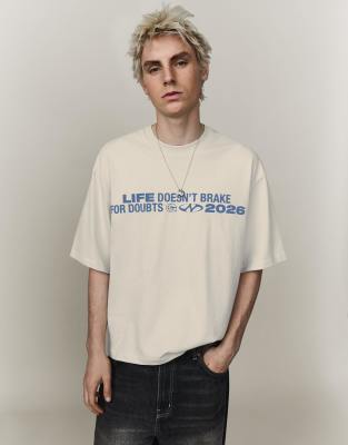 T-Shirt in Kamelbraun mit Print-Neutral Neutral S