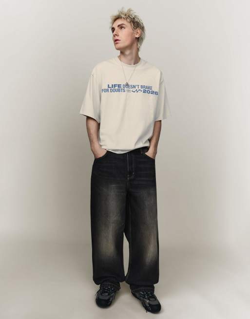 Bershka – T-Shirt in Kamelbraun mit Print, 3 von 4