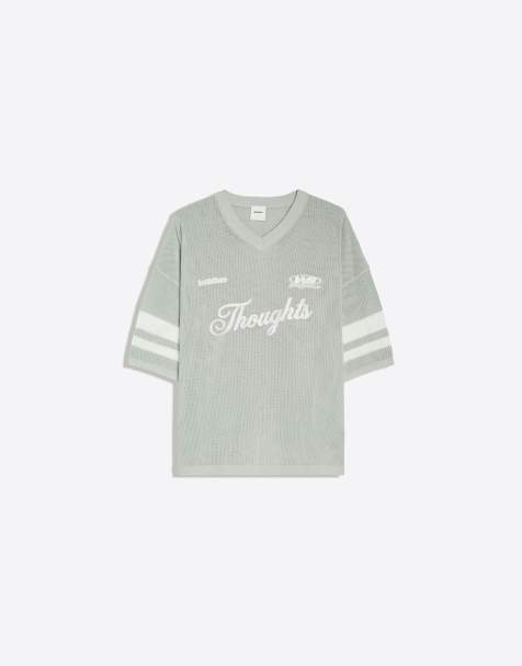 Bershka - T-shirt in rete verde con scollo a V e ricami - view 1