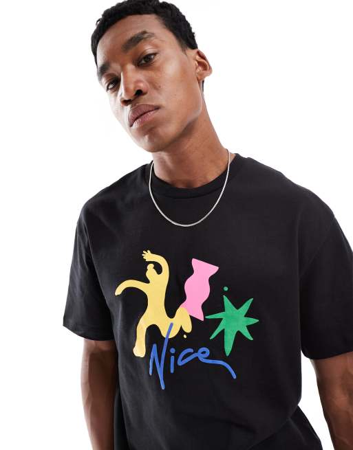 Bershka T Shirt in Schwarz mit Nice Print ASOS