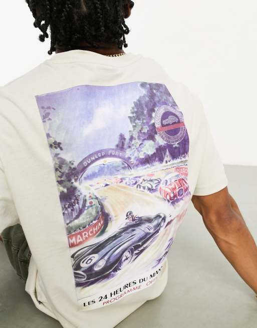 Bershka – T-Shirt in Steinbeige mit „Les Mans“-Grafikprint 