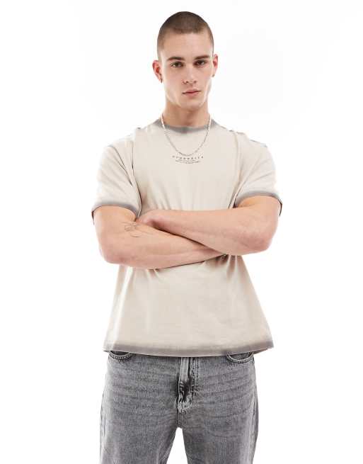 Bershka – T-Shirt in verwaschenem Grau im Worker-Stil