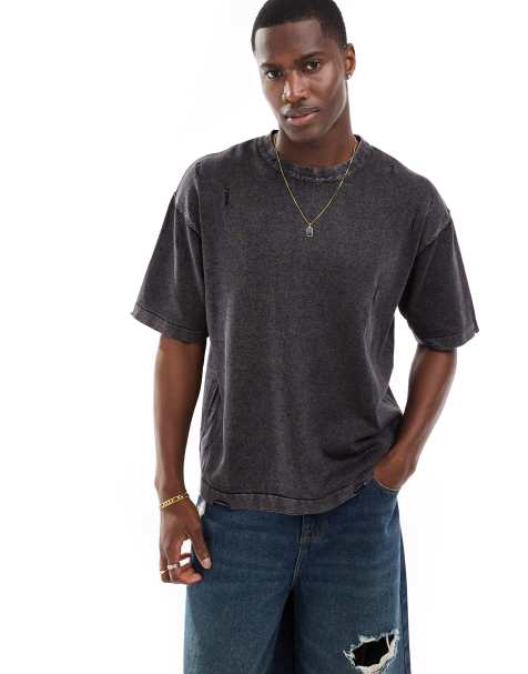 Bershka t-shirt in washed black - view 1