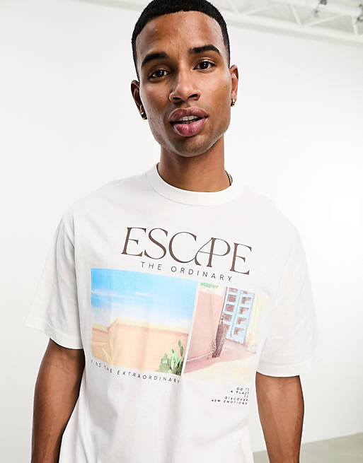 asos.com | Bershka – T-Shirt in Weiß mit „Escape“-Print