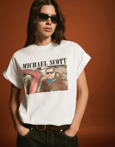 Bershka – T-Shirt in Weiß mit „Michael Scott The Office“-Print - view 1