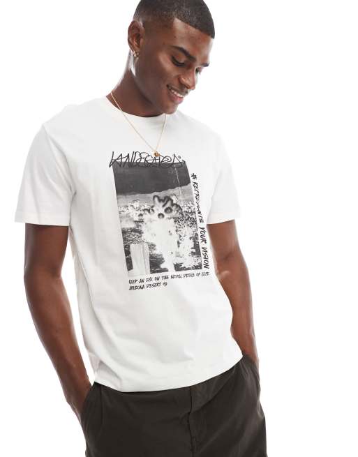 Bershka – T-Shirt in Weiß mit „Outside“-Grafikprint
