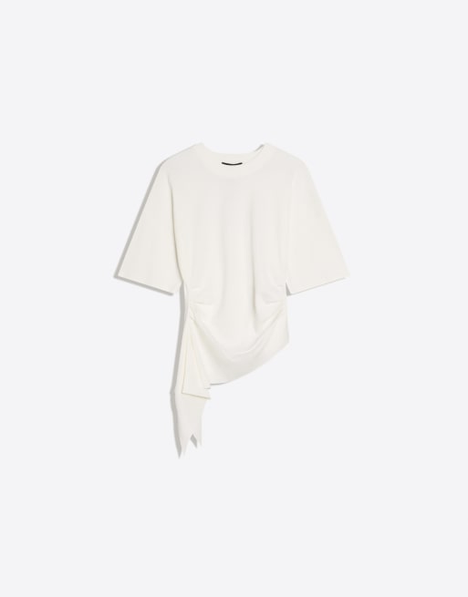 Bershka – T-Shirt in Weiß mit Raffung, 5 von 6