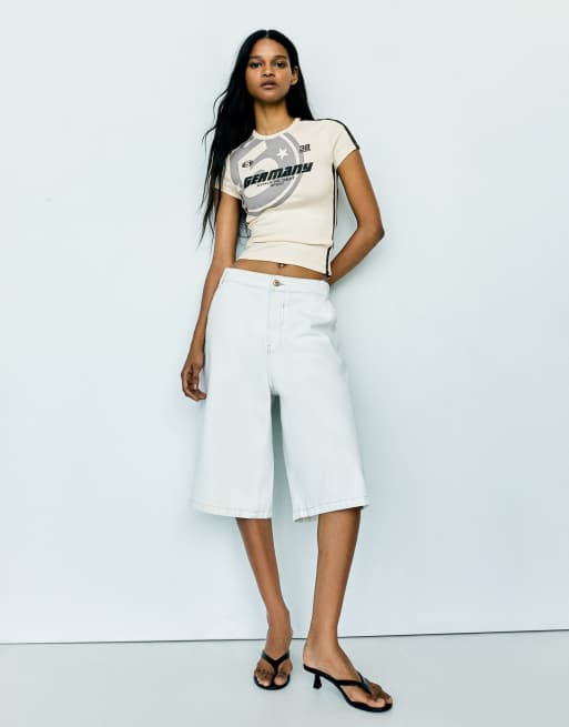 Bershka – T-Shirt in Weiß mit Sport-Print, 4 von 5