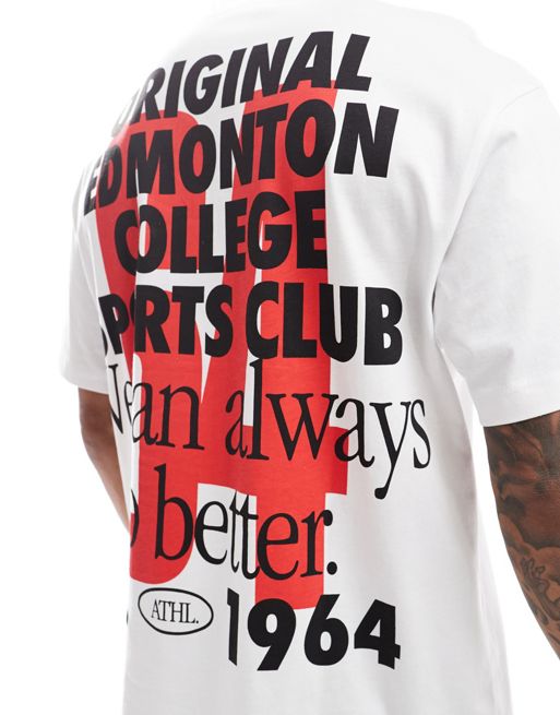 Bershka – T-Shirt in Weiß mit „Sports-Club“-Print