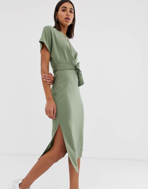 Bershka – T-Shirt-Kleid aus Jersey in Khaki