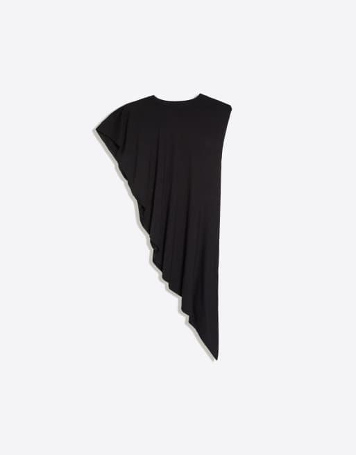 Bershka T-shirt lunga asimmetrica nera, 5 di 5