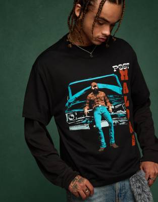 Bershka - T-shirt manches courtes à imprimé Post Malone - Noir