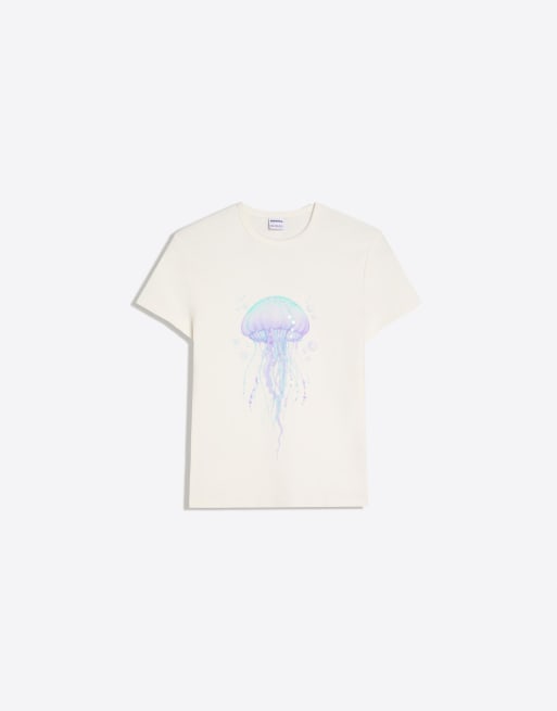Bershka - T-shirt manches courtes avec motif à sequins - Écru, 4 de 4