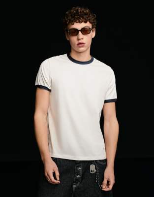 Bershka - T-shirt manches courtes contrastant - Blanc