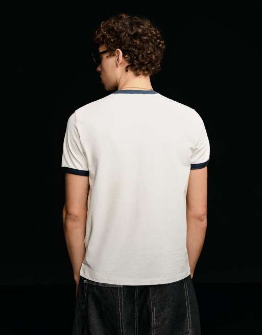 Bershka - T-shirt manches courtes contrastant - Blanc, 4 de 4