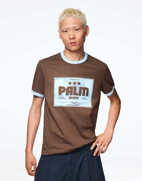 Bershka - T-shirt manches courtes en tulle à imprimé - Marron - view 1