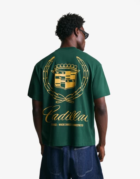 Bershka - T-shirt manches courtes imprimé Cadillac - Vert - view 1