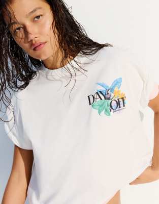 T-shirt manches courtes oversize à motif - Blanc L