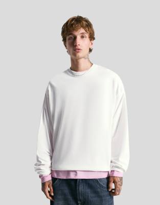 Bershka - T-shirt manches longues coupe carrée - Blanc