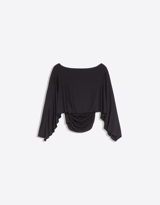 Bershka T-shirt med kappeærmer i sort, 5 af 5
