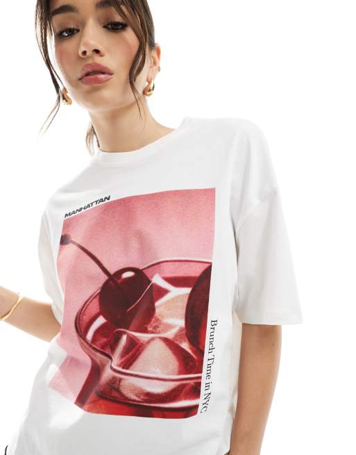 Bershka - T-shirt med kirsebærprint i oversized og firkantet pasform, 2 af 4