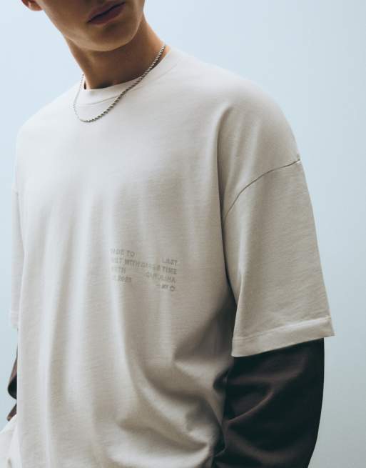 Bershka T-shirt med kontrast og dobbelte ærmer i dyreprint, 2 af 5