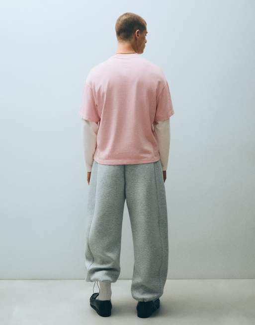 Bershka T-shirt med kontrast og dobbelte ærmer i pastelrosa, 4 af 5
