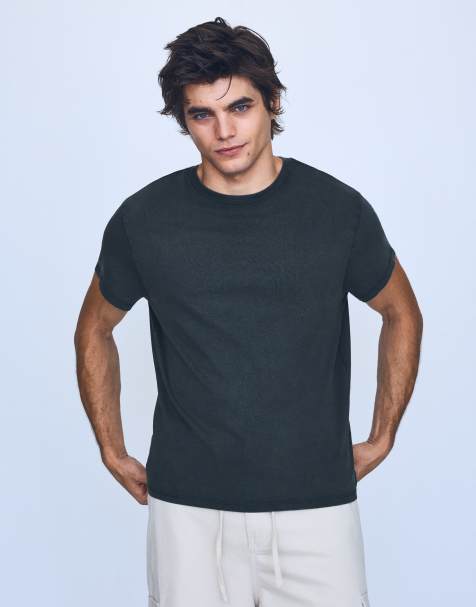 Bershka t-shirt med korta ärmar i mörkblått - view 1