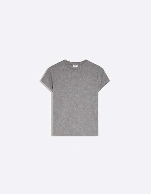Bershka t-shirt med korta ärmar och rund halsringning i grått, 5 av 5