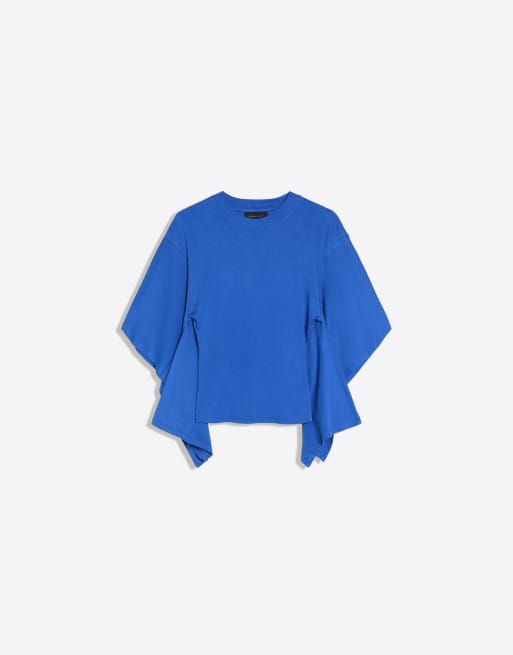 Bershka T-shirt med korte ærmer og kappe i denimblå, 6 af 6
