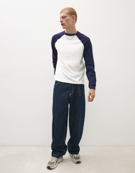 Bershka t-shirt med raglanärmar och långa ärmar i blått - view 1