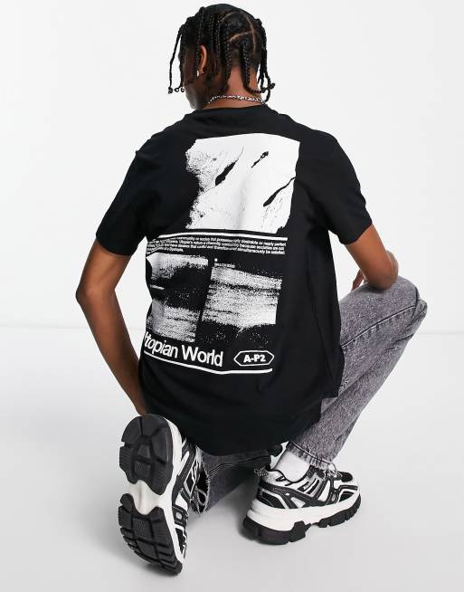 Bershka - T-shirt med 'Utopia'-print bagpå i sort