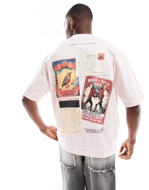 Bershka - T-shirt met ansichtkaartenprint in grijs - view 1