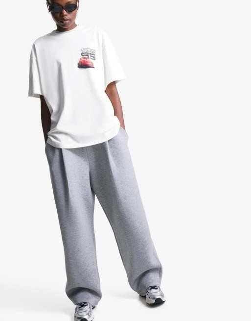 Bershka - T-shirt met autoprint en korte mouwen in wit, 3 van 4