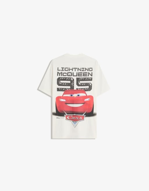 Bershka - T-shirt met autoprint en korte mouwen in wit, 4 van 4