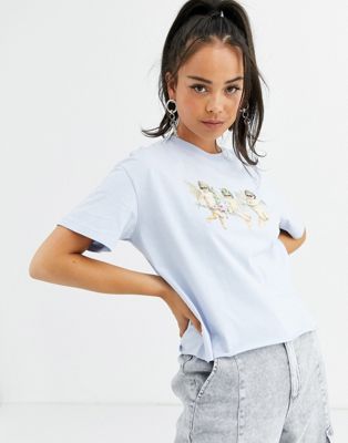 Bershka - T-shirt met cherubijnenprint in grijs