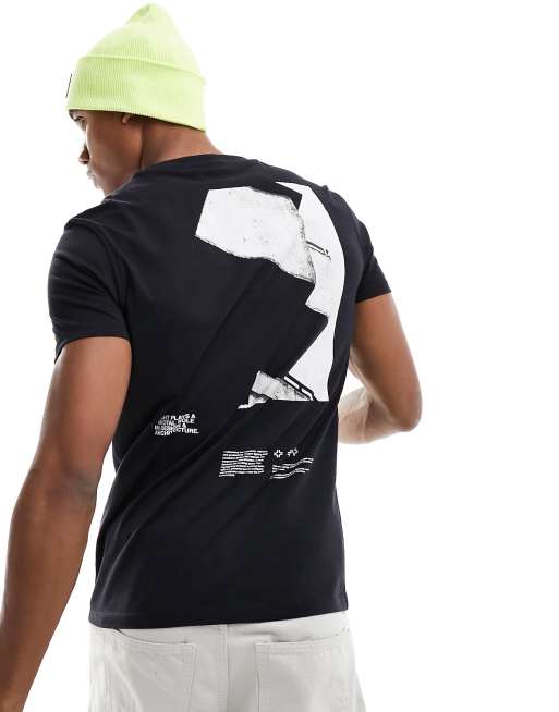 Bershka - T-shirt met fotoprint op de achterkant in zwart