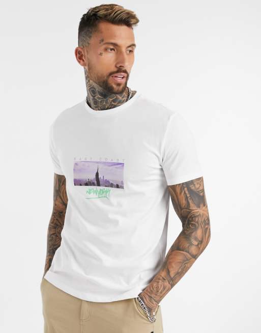 Bershka - T-shirt met graffitiprint op de rug in wit